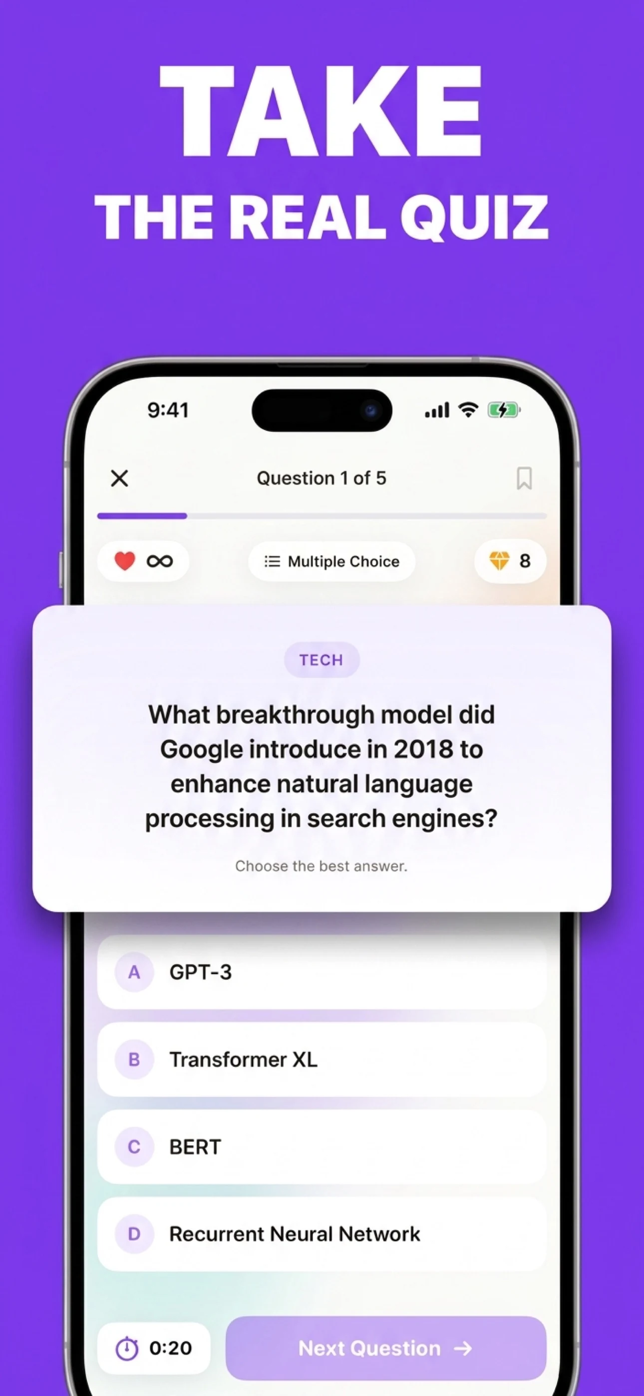 SmartQuiz live quiz experience with a timed question and answer choices